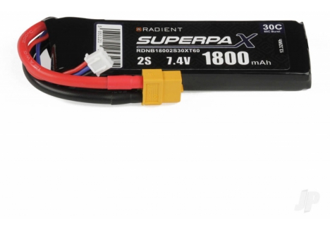 Radient LiPo 2S 1800mAh 7.4V 30C Battery XT60 Connector RDNB18002S30XT60