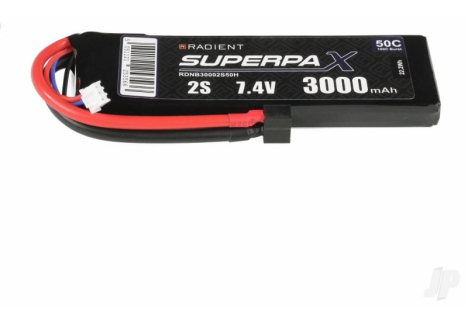 Radient LiPo 2S 3000mAh 7.4V 50C Deans HCT RC Battery Pack RDNB30002S50H