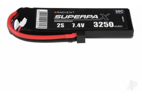 Radient LiPo 2S 3250mAh 7.4V 30C Battery Pack with Deans Connector RDNB32502S30H