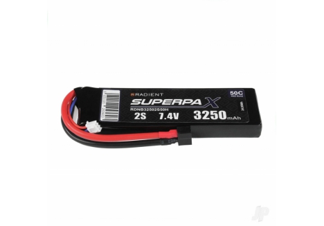 Radient LiPo 2S 3250mAh 7.4V 50C Deans HCT RC Battery Pack RDNB32502S50H