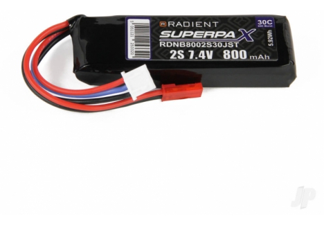 Radient LiPo 2S 800mAh 7.4V 30C Battery Pack JST Connector RDNB8002S30JST