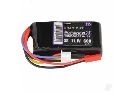 Radient LiPo 3S 600mAh 11.1V 30C Battery Pack JST Connector