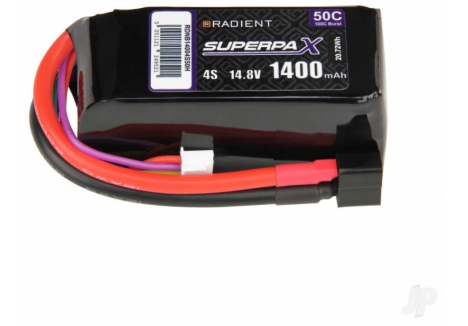 Radient LiPo 4S 1400mAh 14.8V 50C Battery Pack with Deans Connector RDNB14004S50H