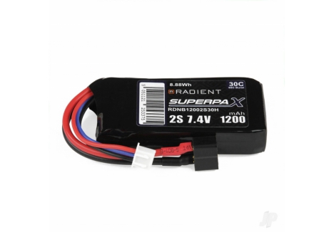 Radient LiPo Battery 2S 1200mAh 7.4V 30C Deans Connector RDNB12002S30H