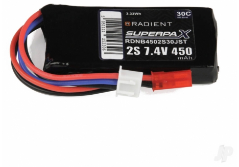 Radient LiPo Battery 2S 450mAh 7.4V 30C JST Connector RDNB4502S30JST