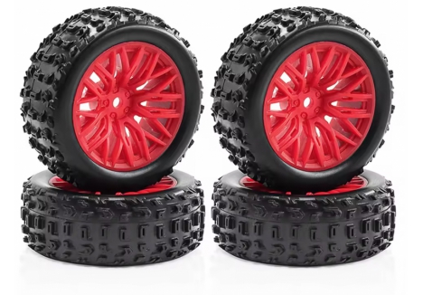 RC Overhaul Mud Block Tyre Red 10-Spoke Rim Set 1/18 Typhon G-RCO-AR039R