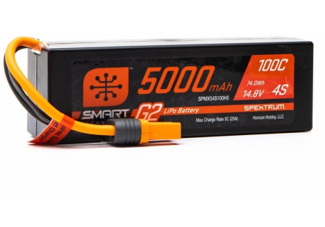 Spektrum 14.8V 5000mAh 4S 100C Smart G2 LiPo Battery IC5 Hardcase SPMX54S100H5