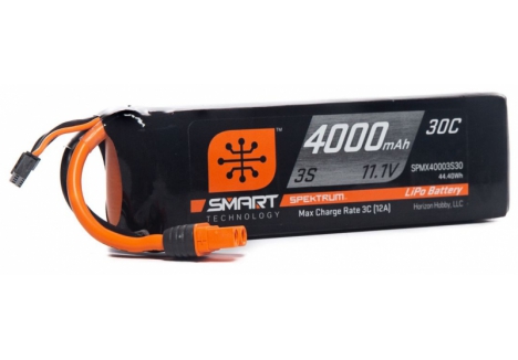 Spektrum 4000mAh 3S 11.1V 30C Smart LiPo Battery IC3 SPMX40003S30