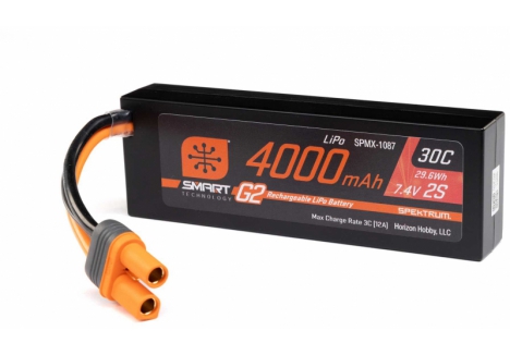 Spektrum 7.4V 4000mAh 2S 30C Smart G2 Hardcase LiPo Battery IC5 SPMX1087