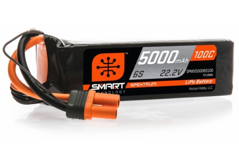 Spektrum Smart LiPo Battery 5000mAh 6S 22.2V 100C with IC5 Connector – O-SPMX50006S100 