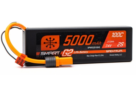 SPM 7.4V 5000mAh 2S 100C Smart G2 Hardcase LiPo Battery: IC5 O-SPMX52S100H5
