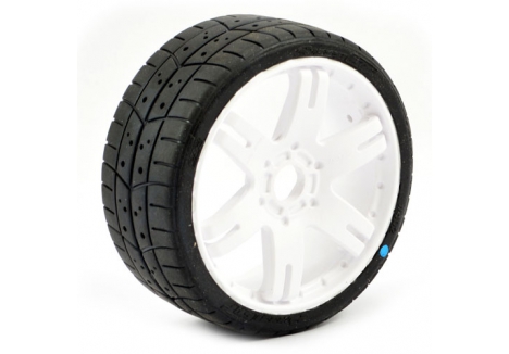 SWEEP 1/8TH GT TREAD GLUED 45DEG TYRES W/BELT / 6IX PAK WHITE WHEELS / BASIC (PR) S40245W6P