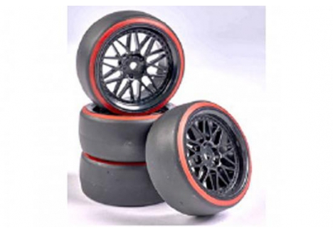 Tamiya CARSON 1:10 RC Drift Wheel Set 4 Black Red TAMC900157