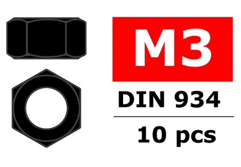 Team Corally Steel Nut M3 Black Coated 10 Pack C-3103-30-6