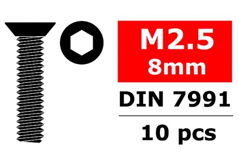 Team Corally Steel Screws M2.5 x 8mm Hex Flat Head Black 10 Pack C-3002-25-08