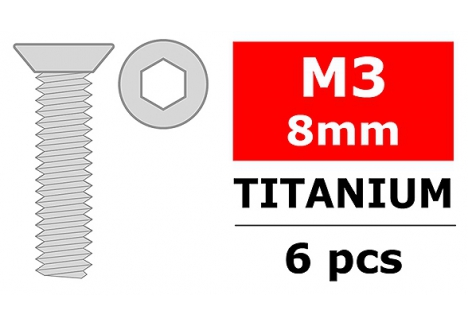 Team Corally Titanium Screws M3 x 8mm Hex Flat Head 6 Pack C-3022-30-08