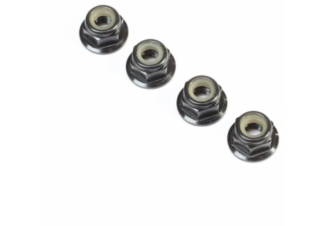 Team Losi Racing Black Aluminium Flanged Locknut M4 x 0.7mm 7mm Pack Z-TLR236009
