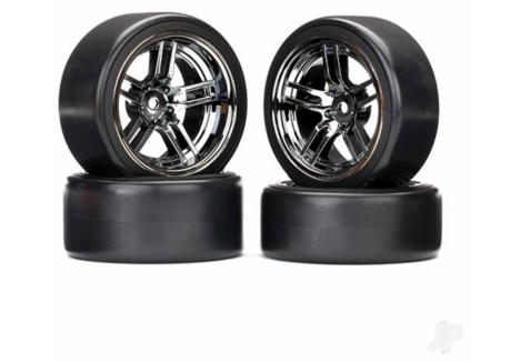 Traxxas 1/10 1.9in Drift Wheels Tyres Assembled Black Chrome TRX8378