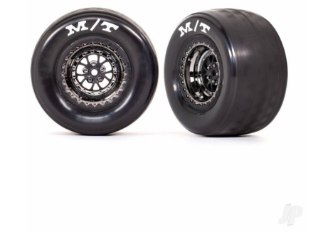 Traxxas 1/10 Weld Black Chrome Rear Wheels Tyres MT Drag 2pc TRX9475X