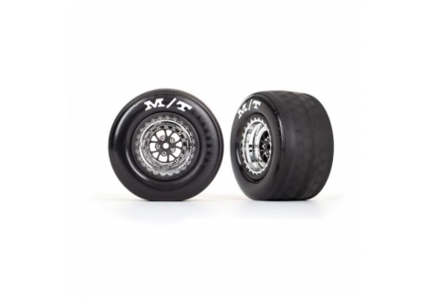 Traxxas 1/10 Weld Chrome Black Rear Wheels Tyres MT Drag 2pc TRX9475R
