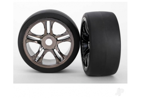 Traxxas 1/7 Black Chrome Split-Spoke Rear Wheels Slick TRX6479