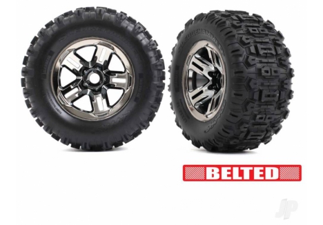 Traxxas 1/8 Sledgehammer Tyres 3.8in Black Chrome Wheels Assembled TRX9573A