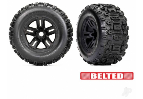 Traxxas 1/8 Wheels Tyres Assembled 3.8in Black Sledgehammer Pair TRX9573