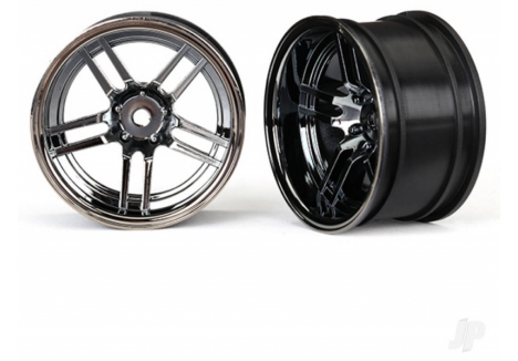 Traxxas 1.9 Inch Split-Spoke Extra-Wide Rear Wheels Black Chrome Pair TRX8372