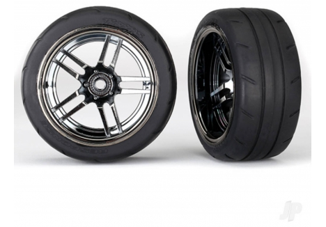 Traxxas 1.9 Response Tyres Black Chrome Split-Spoke Extra-Wide Rear Wheels Pair TRX8374