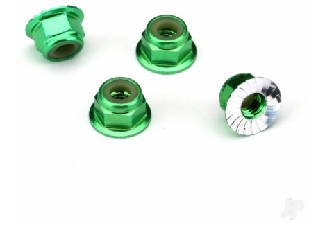 Traxxas 4mm Flanged Aluminium Locking Nuts Green-Anodised 4 Pack TRX1747G