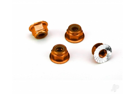 Traxxas 4mm Flanged Nylon Locking Nuts Orange Anodised Pack of 4 TRX1747T