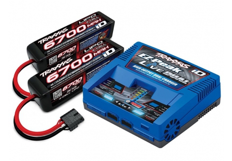 Traxxas iD Completer Pack with 1x EZ-Peak Live Dual Charger and 2x LiPo 4S 6700mAh Battery TRX2997T 