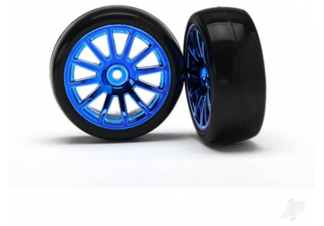 Traxxas LaTrax Rally 1/18 RC Wheels Blue Chrome Slick Tyres Pair TRX7573R
