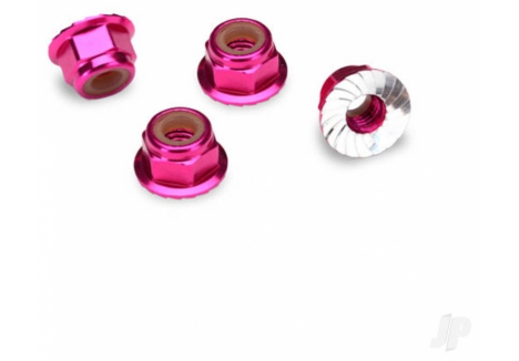 Traxxas M4 Flanged Nylon Locking Nuts Pink Anodised Aluminium 4 Pack TRX1747P