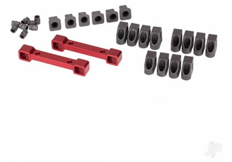 Traxxas Mounts, suspension arms, aluminium (Red-anodised) (Front & Rear) / hinge pin retainers (12 pcs) / inserts (6 pcs) TRX8334R
