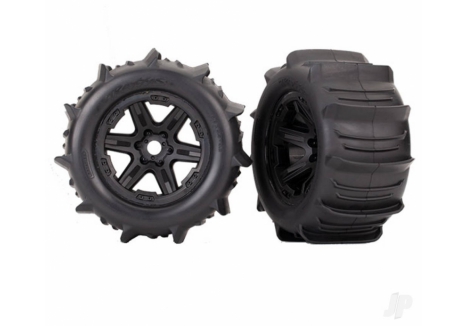 Traxxas Paddle Tyres Mounted Black 3.8in Wheels 17mm Hex 2pcs TRX8674