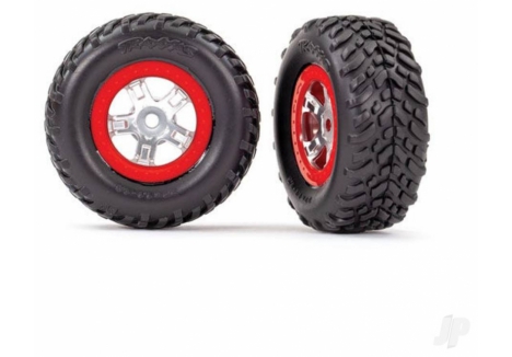 Traxxas SCT Off-Road Racing Tyres Satin-Chrome Wheels Red Beadlock TRX7073A