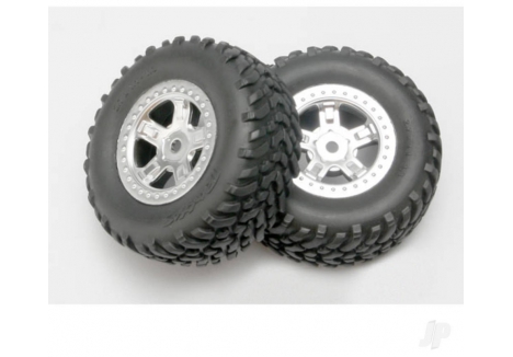 Traxxas SCT Off-Road Racing Wheels Tyres 1/16 Pre-Glued Satin Chrome TRX7073