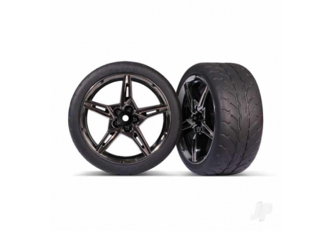 Traxxas Split-Spoke Black Chrome Rear Wheels 1.9 Inch Response Tyres TRX9371