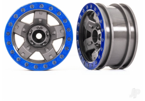 Traxxas TRX-4 Sport 2.2 Beadlock Wheels Grey Blue 12mm Hex TRX8180-BLUE