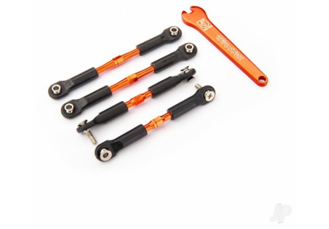 Traxxas Turnbuckles, aluminium (Orange-anodised), camber links, front, 39mm (2), rear, 49mm (2) (assembled w/rod ends & hollow balls) / wrench TRX3741T