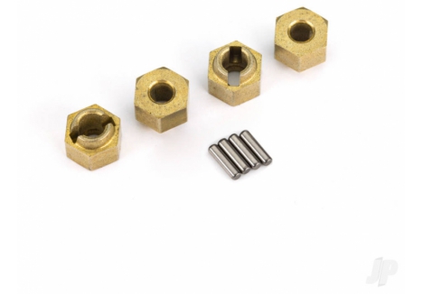 Traxxas Wheel hubs, 7mm hex (brass) (4 pcs) / axle pins (8 pcs) TRX9750X