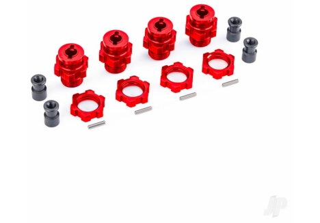 Traxxas Wheel hubs, splined, 17mm, short (Red-anodised) (4), wheel nuts, splined, 17mm (Red-anodised) (4), hub retainer M4 X 0.7 (4), axle pin (4) (for use with #9080 upgrade kit) TRX9086-RED
