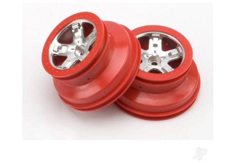 Traxxas Wheels SCT 1/10 Scale Satin Chrome Red Beadlock Front Pair TRX5874A