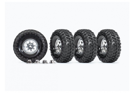 Traxxas Wheels & Tyres, Assembled, Glued (1.9' classic Chrome wheels, Canyon Trail 4.6x1.9' Tyres) (4 pcs)/ centre caps (4 pcs) (requires #8255A extended stub axle) TRX8183X