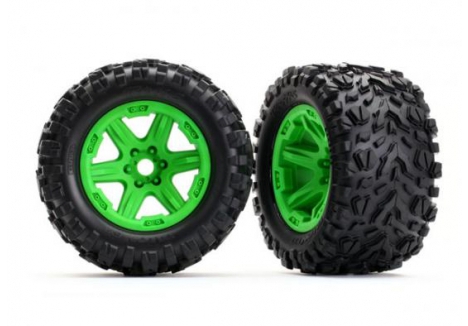 Traxxas Wheels & Tyres, assembled, glued (Green wheels, Talon EXT Tyres, foam inserts) (2) (17mm splined) (TSM rated) TRX8672G