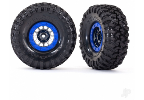 Traxxas Wheels & Tyres, Assembled, Glued (Method 105 1.9' Black Chrome, Blue beadlock style wheels, Canyon Trail 4.6x1.9' tyres, foam inserts) (1 left, 1 right) TRX8182