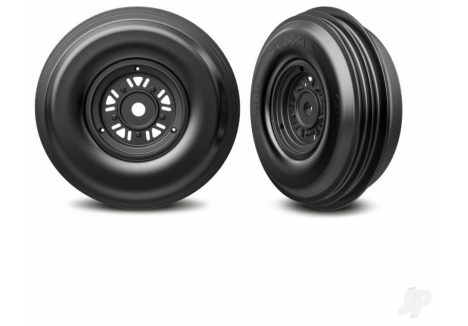 Traxxas Wheels & Tyres, Assembled, Glued (Pro Scale Sand Car black wheels, ribbed tires, dual profile (3.2" outer, 4.9" inner), foam inserts) (front) (1 left, 1 right) TRX10971