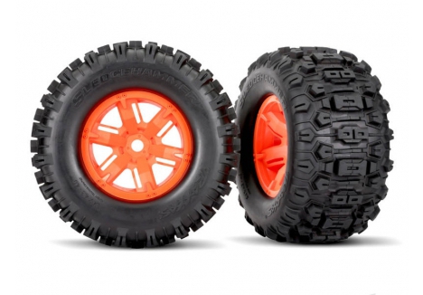 Traxxas X-Maxx 1/7 Sledgehammer Tyres Orange Wheels Pair TRX7774T