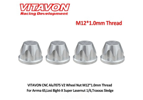 VITAVON CNC Alu7075 V2 Wheel Nut Silver M12*1.0mm Thread For Arrma 6S Losi 8ight-X Super Lasernut 1/6 Traxxas Sledge - Vitavon